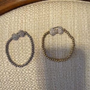 Elegant Silver and Gold Beaded Pave Crystal Bracelets